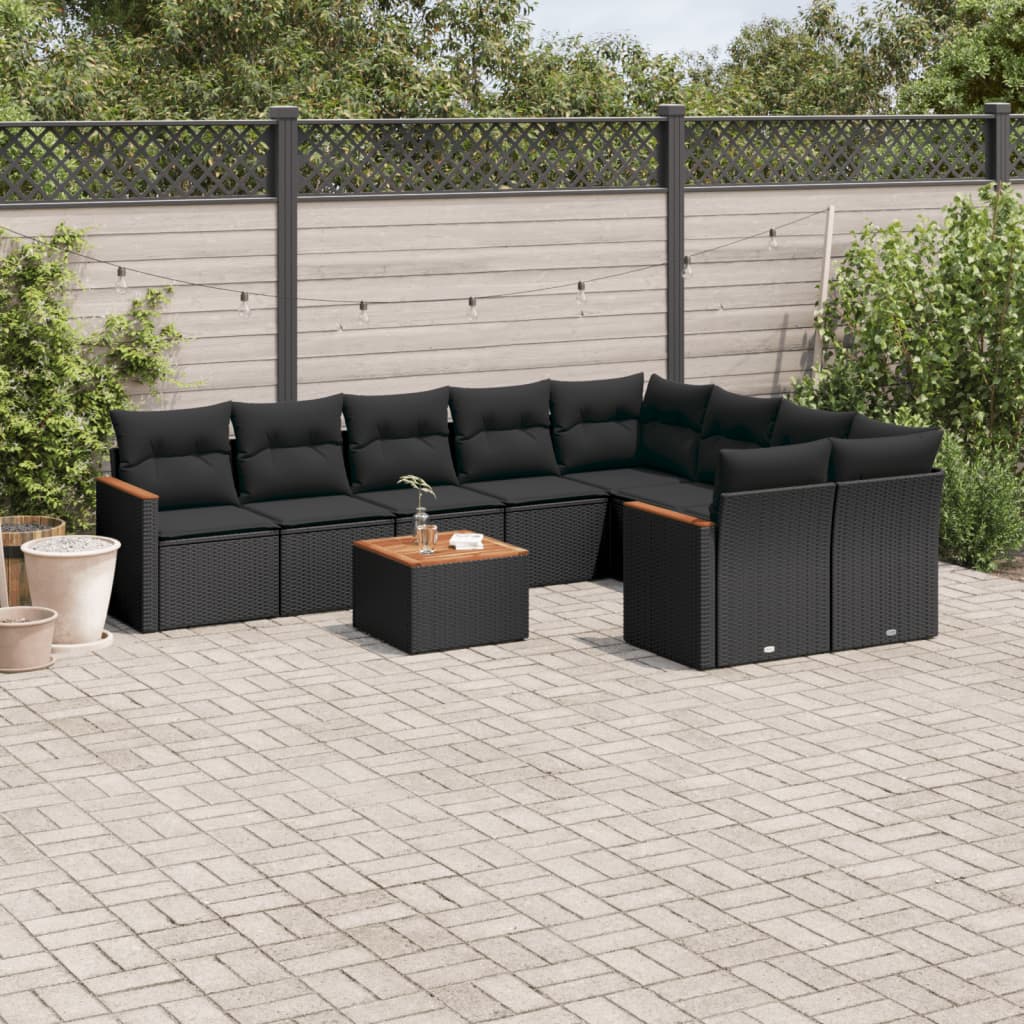 Set Divani da Giardino 10pz con Cuscini in Polyrattan Nero - homemem39