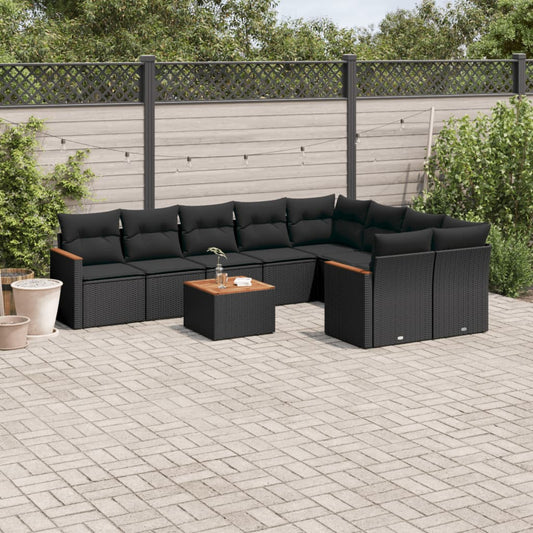 Set Divani da Giardino 10pz con Cuscini in Polyrattan Nero - homemem39