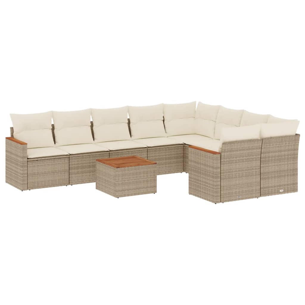 Set Divano da Giardino 10 pz con Cuscini Beige in Polyrattan - homemem39