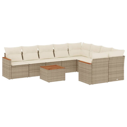 Set Divano da Giardino 10 pz con Cuscini Beige in Polyrattan - homemem39
