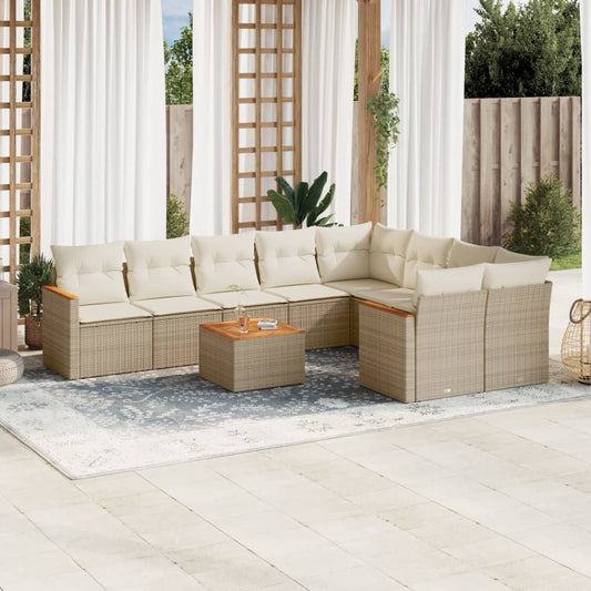 Set Divano da Giardino 10 pz con Cuscini Beige in Polyrattan - homemem39
