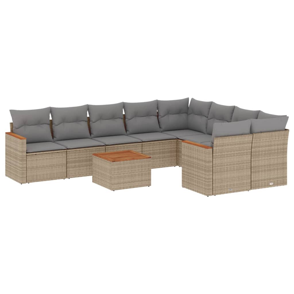 Set Divano da Giardino 10 pz con Cuscini Beige Misto Polyrattan - homemem39