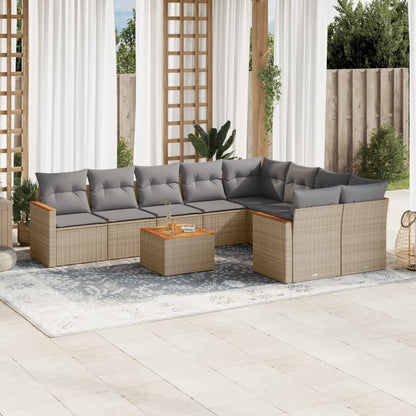 Set Divano da Giardino 10 pz con Cuscini Beige Misto Polyrattan - homemem39