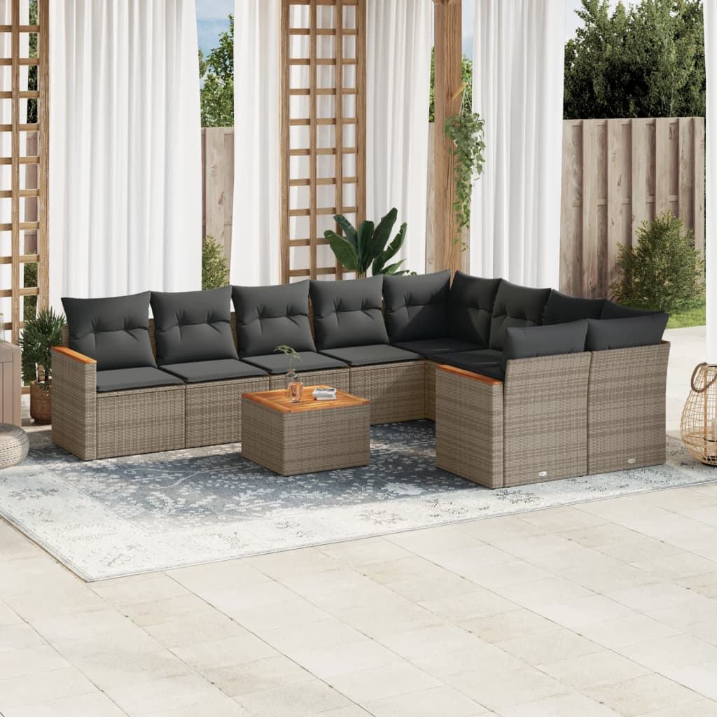 Set Divano da Giardino 10 pz con Cuscini Grigio in Polyrattan - homemem39