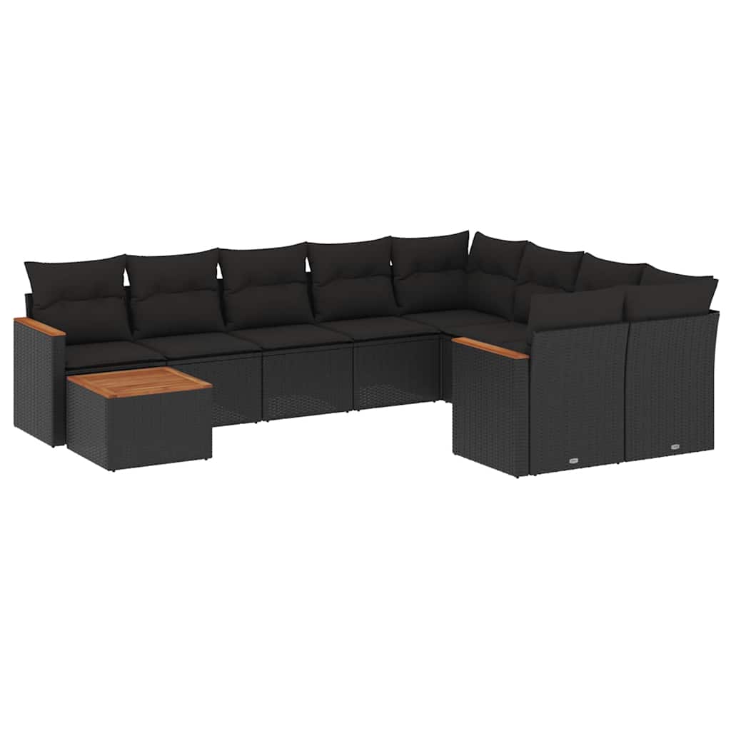 Set Divani da Giardino 10pz con Cuscini in Polyrattan Nero | homemem39