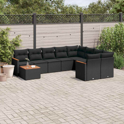 Set Divani da Giardino 10pz con Cuscini in Polyrattan Nero | homemem39