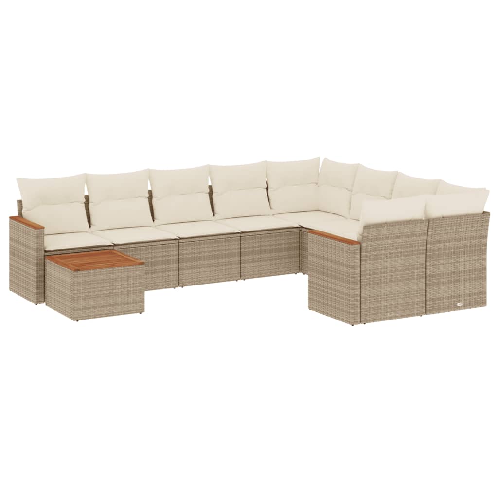 Set Divano da Giardino 10 pz con Cuscini Beige in Polyrattan - homemem39