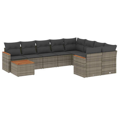 Set Divano da Giardino 10 pz con Cuscini Grigio in Polyrattan - homemem39