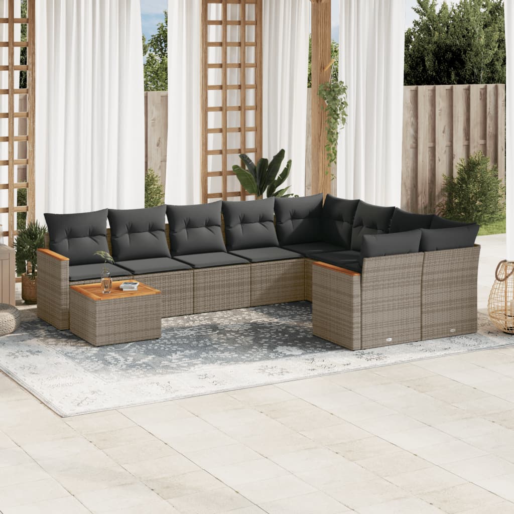 Set Divano da Giardino 10 pz con Cuscini Grigio in Polyrattan - homemem39