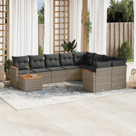 Set Divano da Giardino 10 pz con Cuscini Grigio in Polyrattan - homemem39