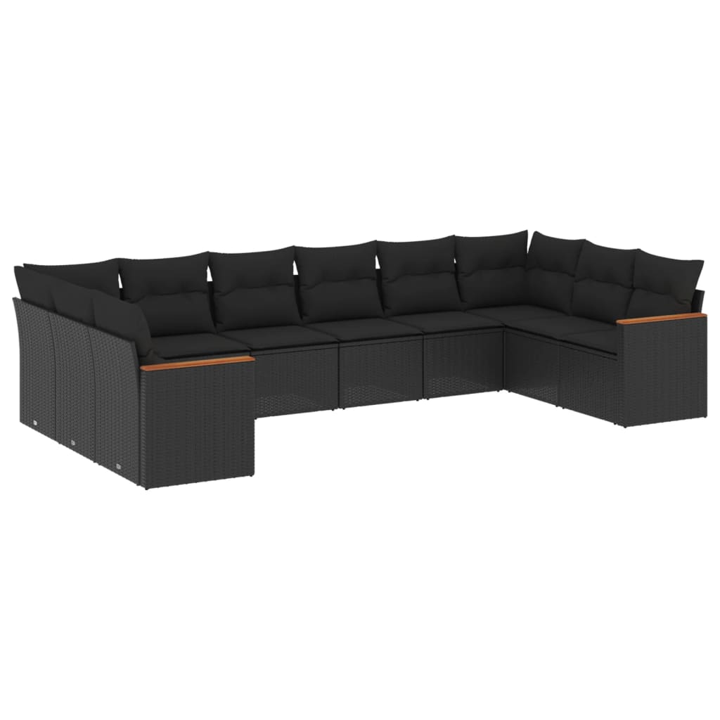 Set Divani da Giardino 10pz con Cuscini in Polyrattan Nero - homemem39