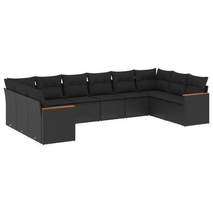 Set Divani da Giardino 10pz con Cuscini in Polyrattan Nero - homemem39