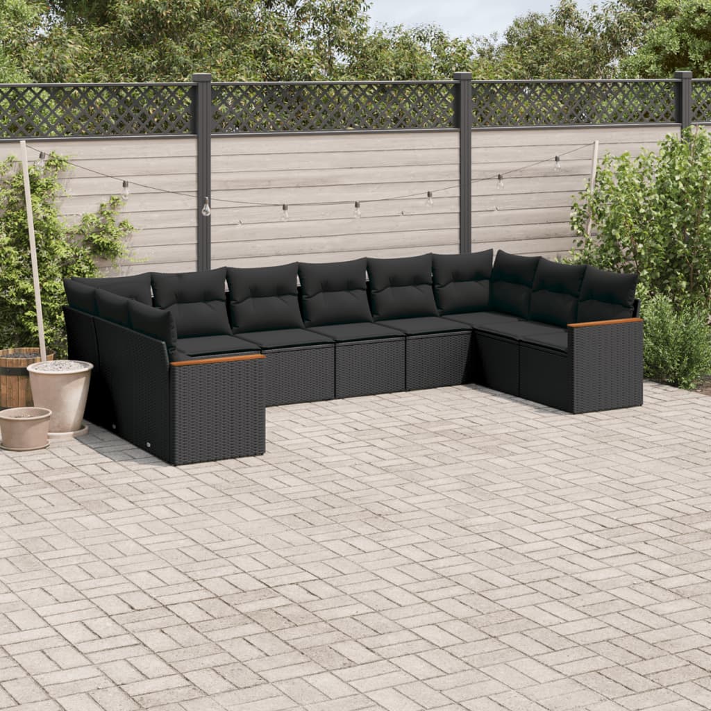 Set Divani da Giardino 10pz con Cuscini in Polyrattan Nero - homemem39