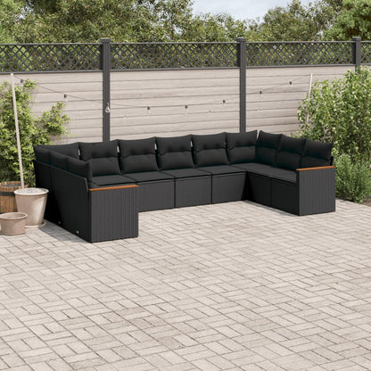 Set Divani da Giardino 10pz con Cuscini in Polyrattan Nero - homemem39