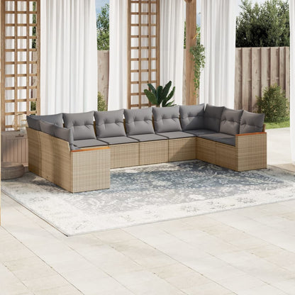 Set Divano da Giardino 10 pz con Cuscini Beige Misto Polyrattan - homemem39