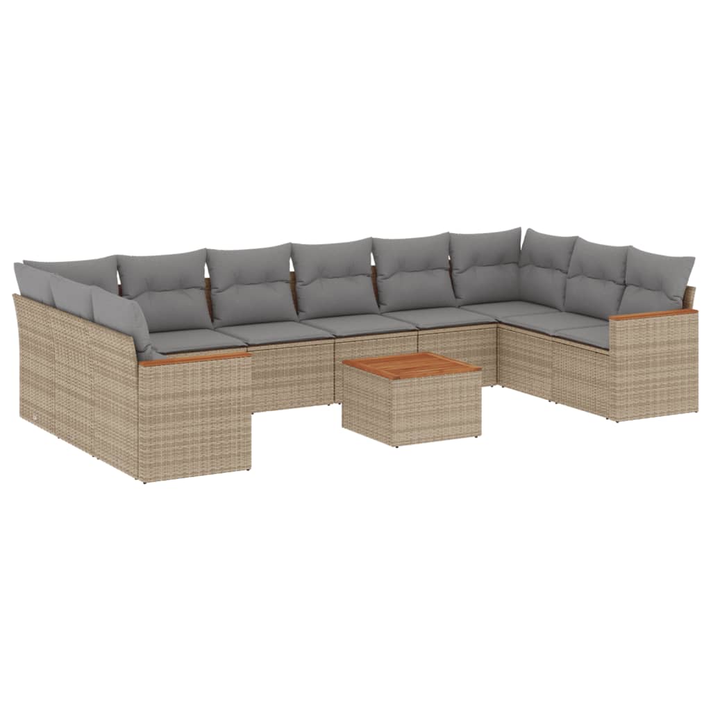 Set Divano da Giardino 11 pz con Cuscini Beige Misto Polyrattan - homemem39