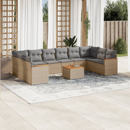 Set Divano da Giardino 11 pz con Cuscini Beige Misto Polyrattan - homemem39