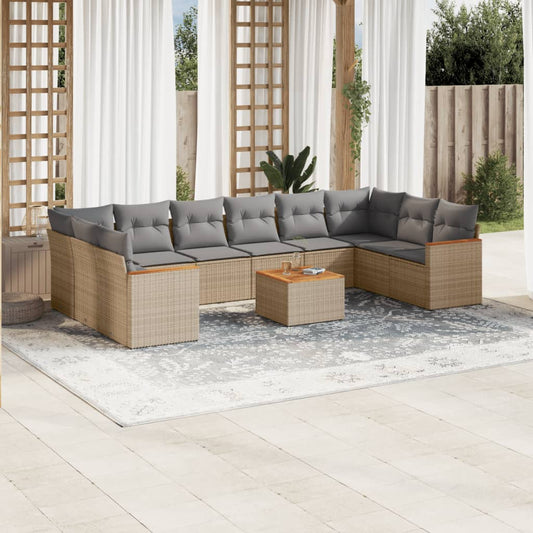 Set Divano da Giardino 11 pz con Cuscini Beige Misto Polyrattan - homemem39