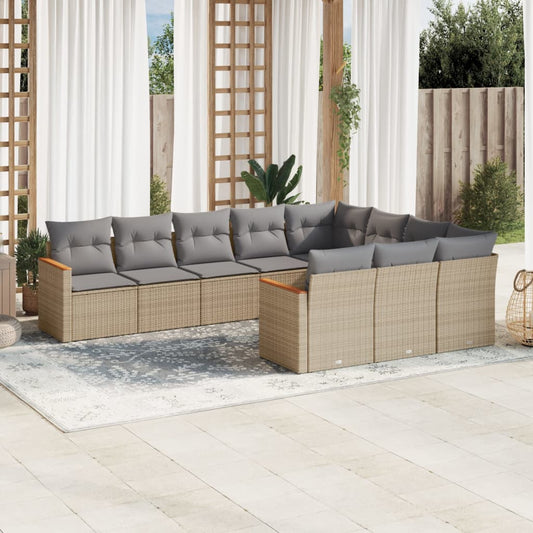 Set Divano da Giardino 10 pz con Cuscini Beige Misto Polyrattan - homemem39