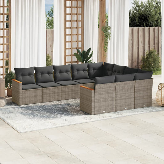 Set Divano da Giardino 10 pz con Cuscini Grigio in Polyrattan - homemem39