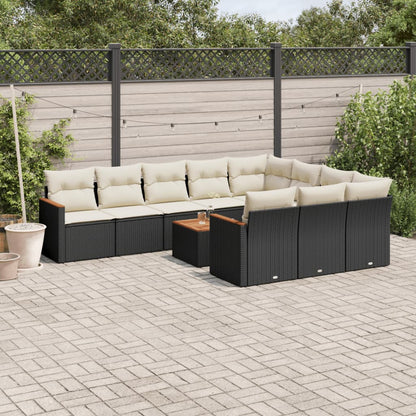 Set Divani da Giardino 11 pz con Cuscini in Polyrattan Nero - homemem39