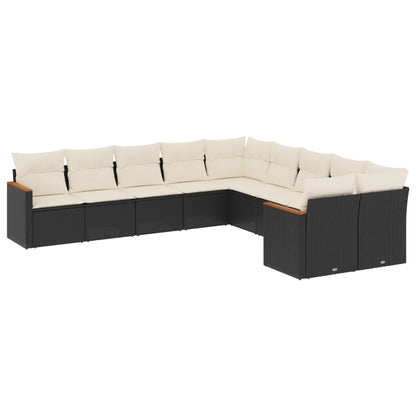 Set Divani da Giardino 10pz con Cuscini in Polyrattan Nero - homemem39