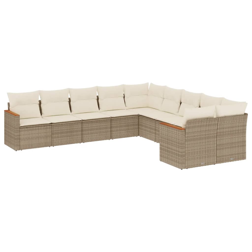 Set Divano da Giardino 10 pz con Cuscini Beige in Polyrattan - homemem39