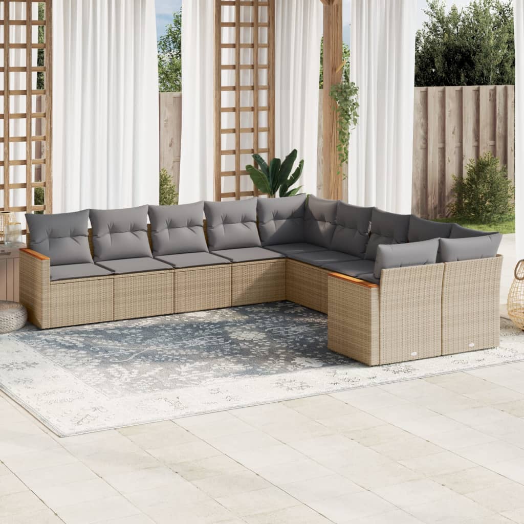 Set Divano da Giardino 10 pz con Cuscini Beige Misto Polyrattan - homemem39