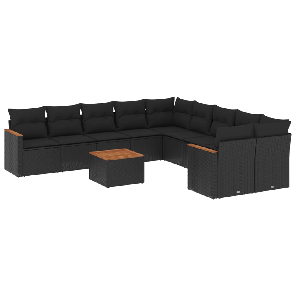 Set Divani da Giardino 11 pz con Cuscini in Polyrattan Nero - homemem39