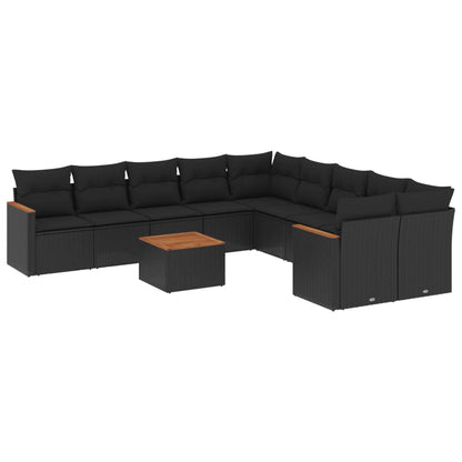 Set Divani da Giardino 11 pz con Cuscini in Polyrattan Nero - homemem39