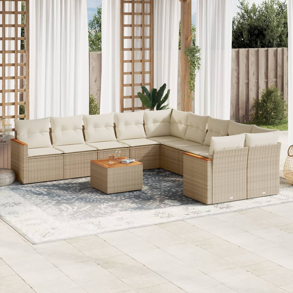Set Divani da Giardino 11 pz con Cuscini Beige in Polyrattan - homemem39