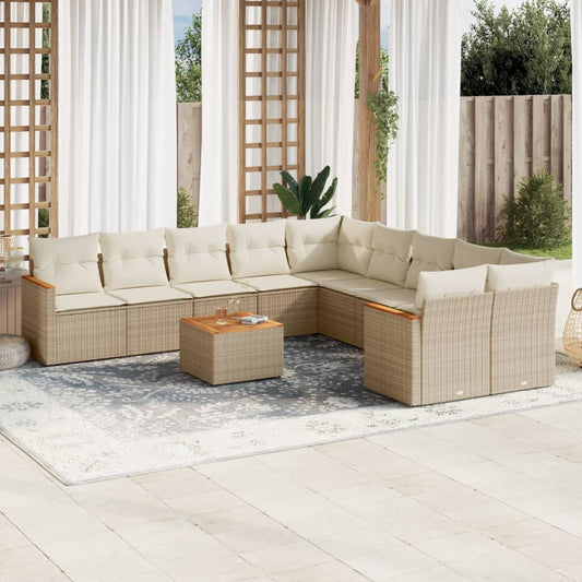 Set Divani da Giardino 11 pz con Cuscini Beige in Polyrattan - homemem39