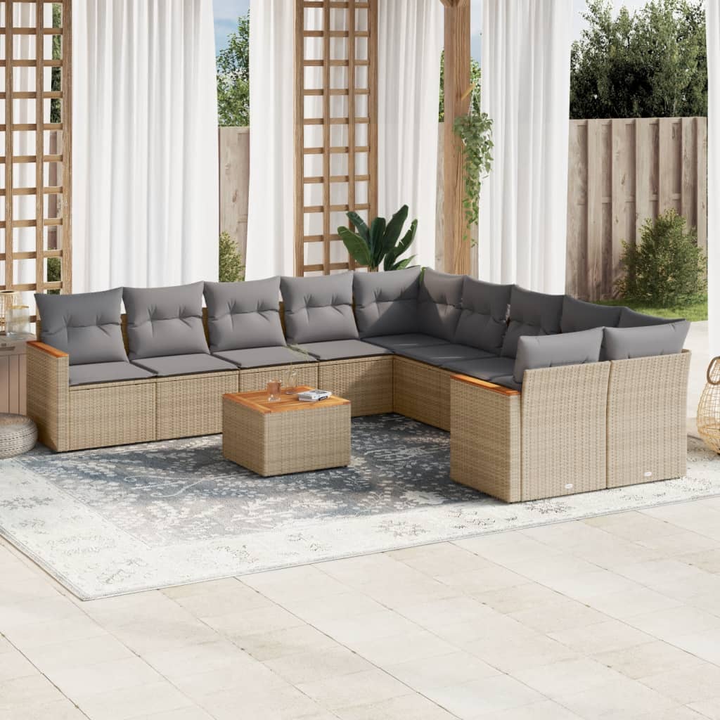 Set Divano da Giardino 11 pz con Cuscini Beige Misto Polyrattan - homemem39