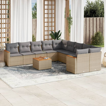 Set Divano da Giardino 11 pz con Cuscini Beige Misto Polyrattan - homemem39