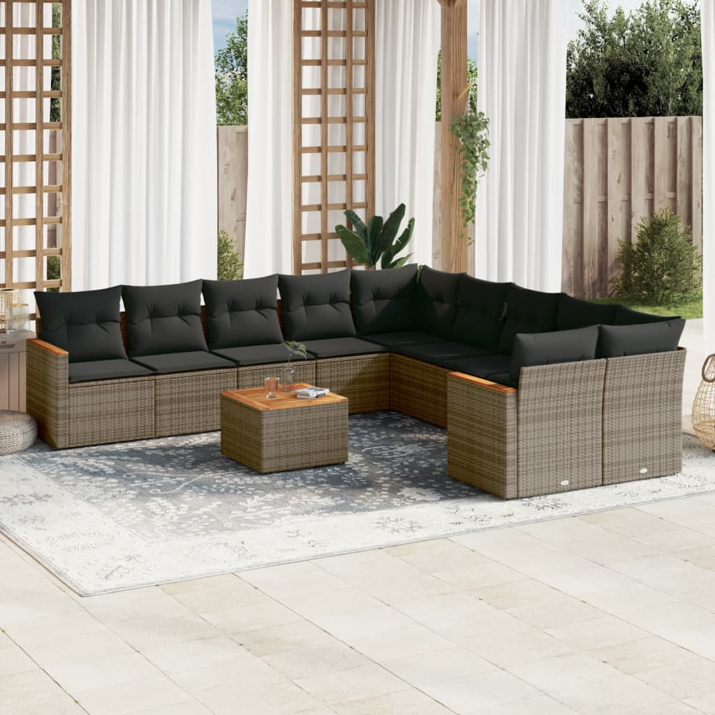 Set Divani da Giardino 11 pz con Cuscini in Polyrattan Grigio - homemem39