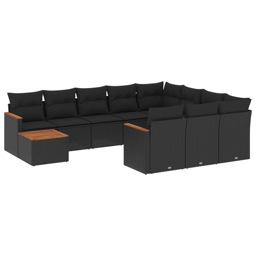 Set Divani da Giardino 11 pz con Cuscini in Polyrattan Nero - homemem39