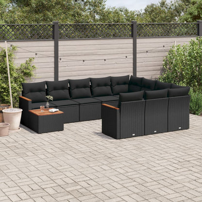 Set Divani da Giardino 11 pz con Cuscini in Polyrattan Nero - homemem39