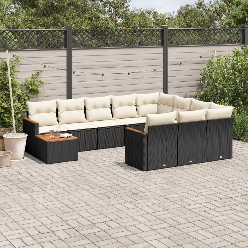 Set Divani da Giardino 11 pz con Cuscini in Polyrattan Nero - homemem39