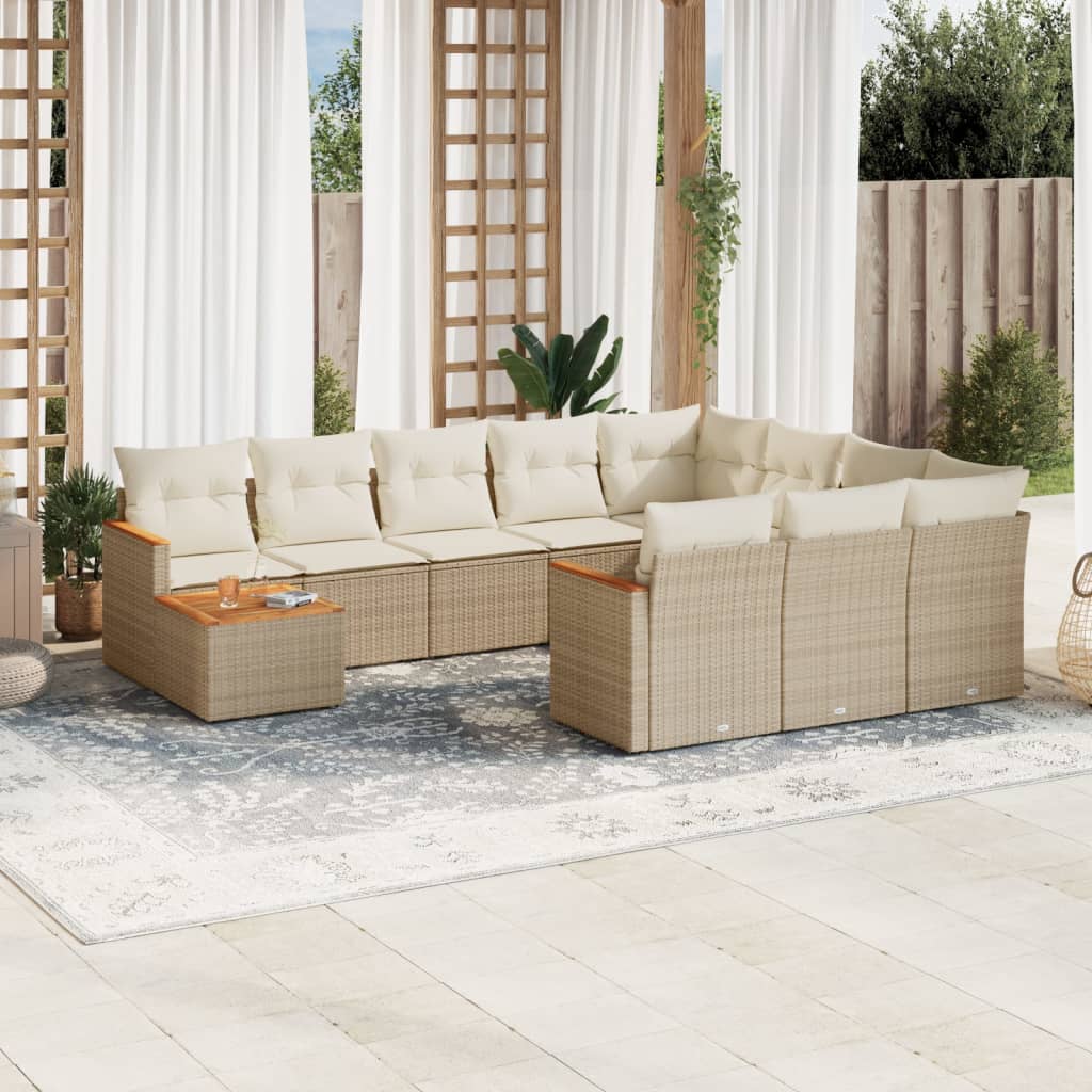 Set Divani da Giardino 11 pz con Cuscini Beige in Polyrattan - homemem39