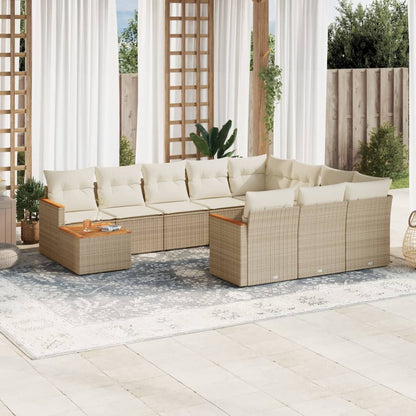 Set Divani da Giardino 11 pz con Cuscini Beige in Polyrattan - homemem39
