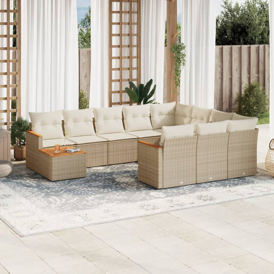 Set Divani da Giardino 11 pz con Cuscini Beige in Polyrattan - homemem39