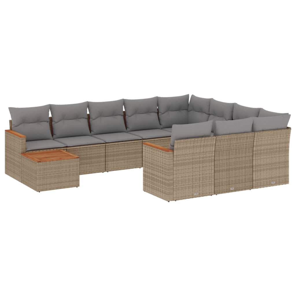 Set Divano da Giardino 11 pz con Cuscini Beige Misto Polyrattan - homemem39