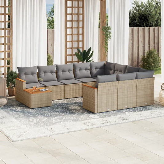 Set Divano da Giardino 11 pz con Cuscini Beige Misto Polyrattan - homemem39