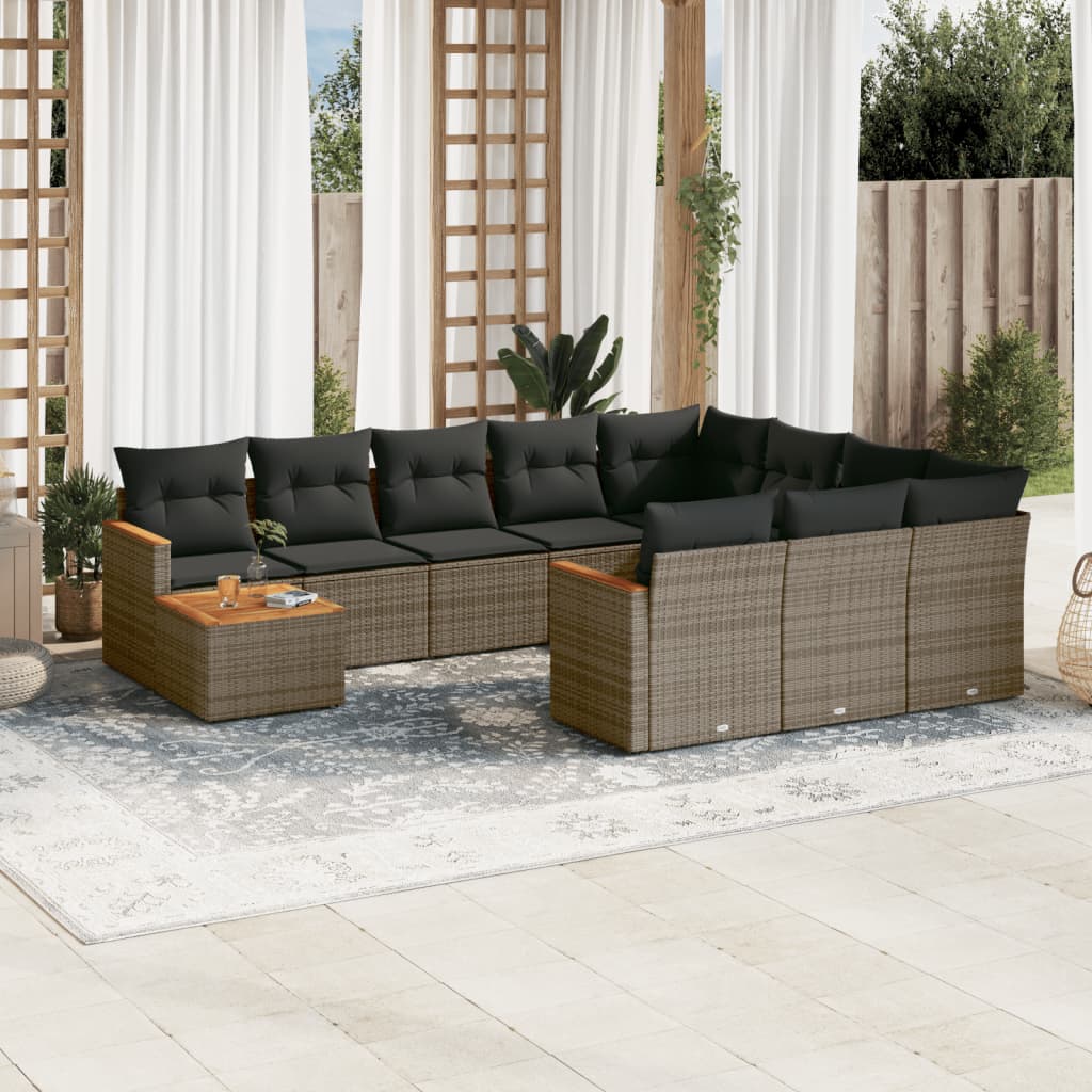 Set Divani da Giardino 11 pz con Cuscini in Polyrattan Grigio - homemem39