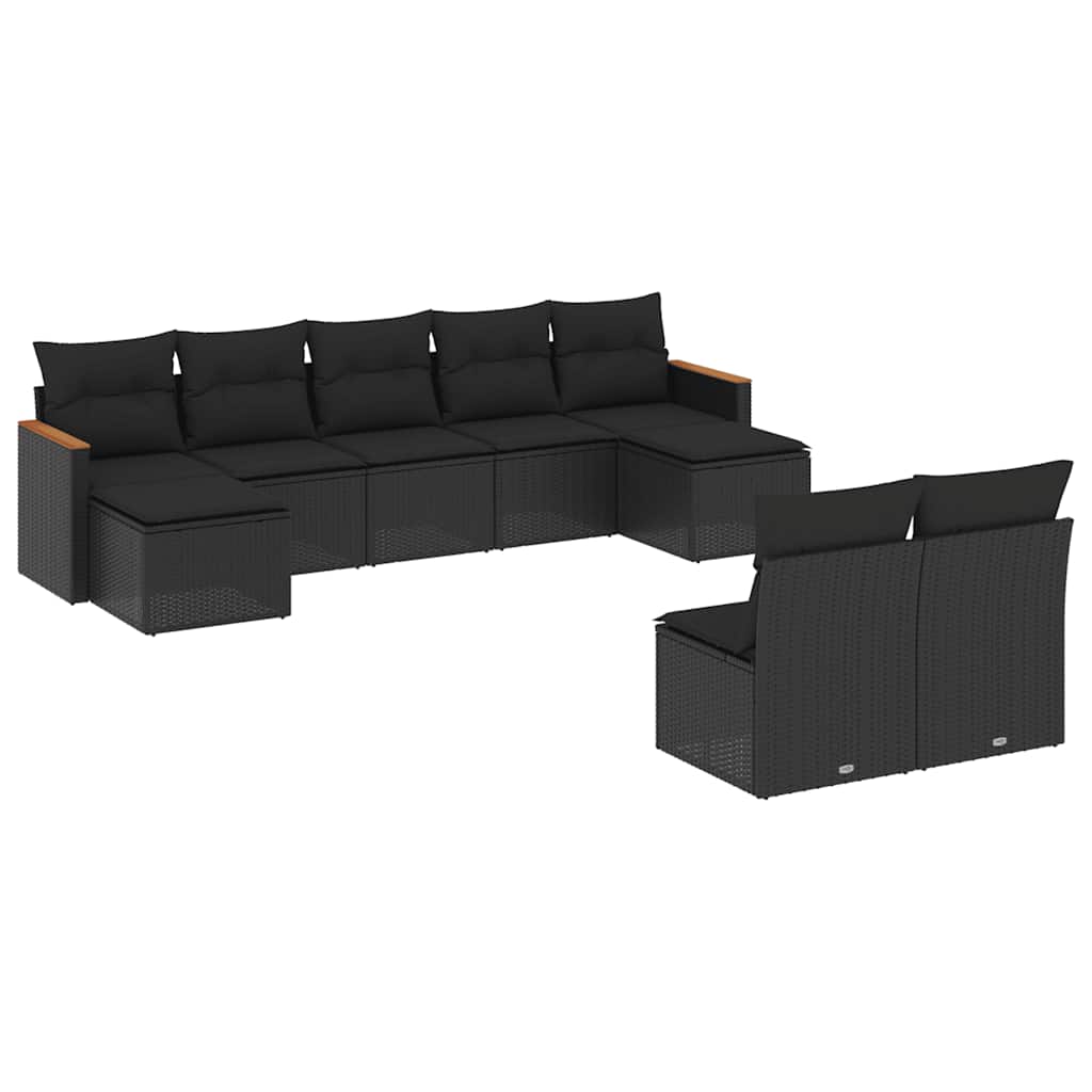 Set Divani da Giardino 9 pz con Cuscini Nero in Polyrattan | homemem39