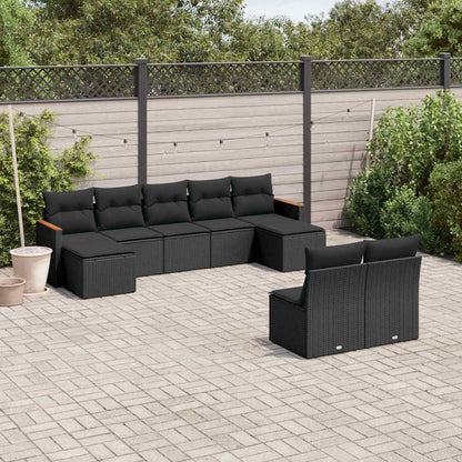 Set Divani da Giardino 9 pz con Cuscini Nero in Polyrattan | homemem39