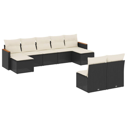 Set Divani da Giardino 9 pz con Cuscini Nero in Polyrattan - homemem39