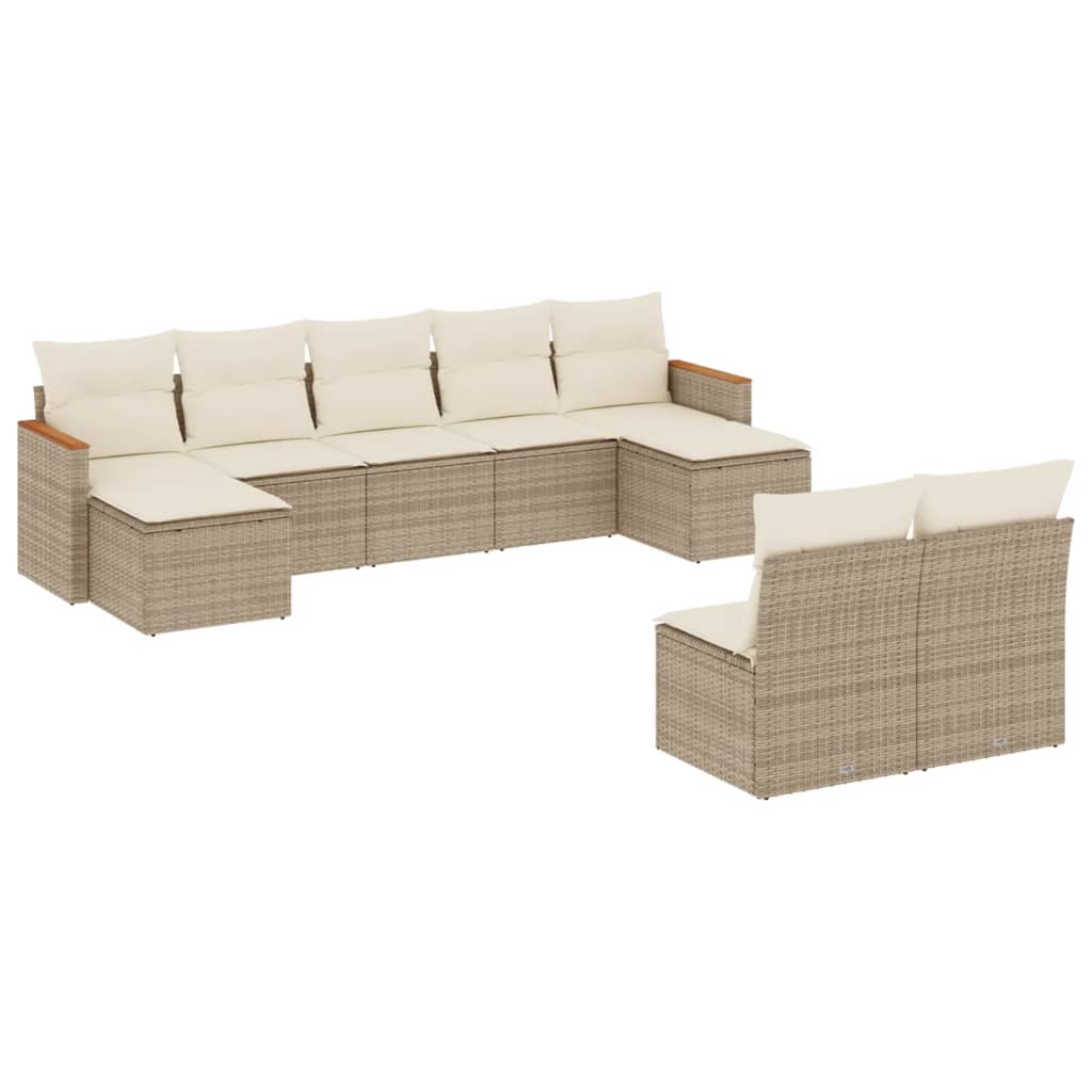 Set Divano da Giardino 9 pz con Cuscini Beige in Polyrattan - homemem39
