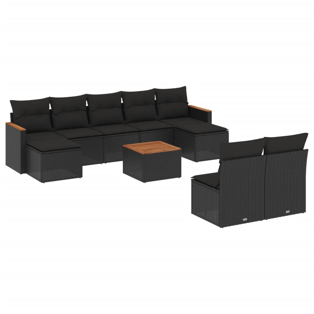 Set Divani da Giardino 10pz con Cuscini in Polyrattan Nero - homemem39