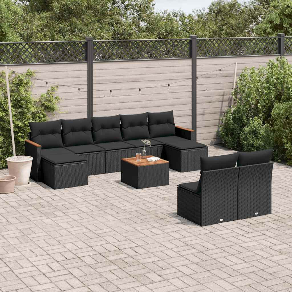 Set Divani da Giardino 10pz con Cuscini in Polyrattan Nero | homemem39
